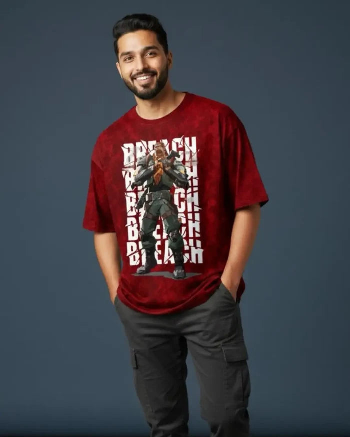 Breach – Earthshaker Valorant Acid Wash Tee | Bold Gamer Streetwear - Maroon / XS - Valorant