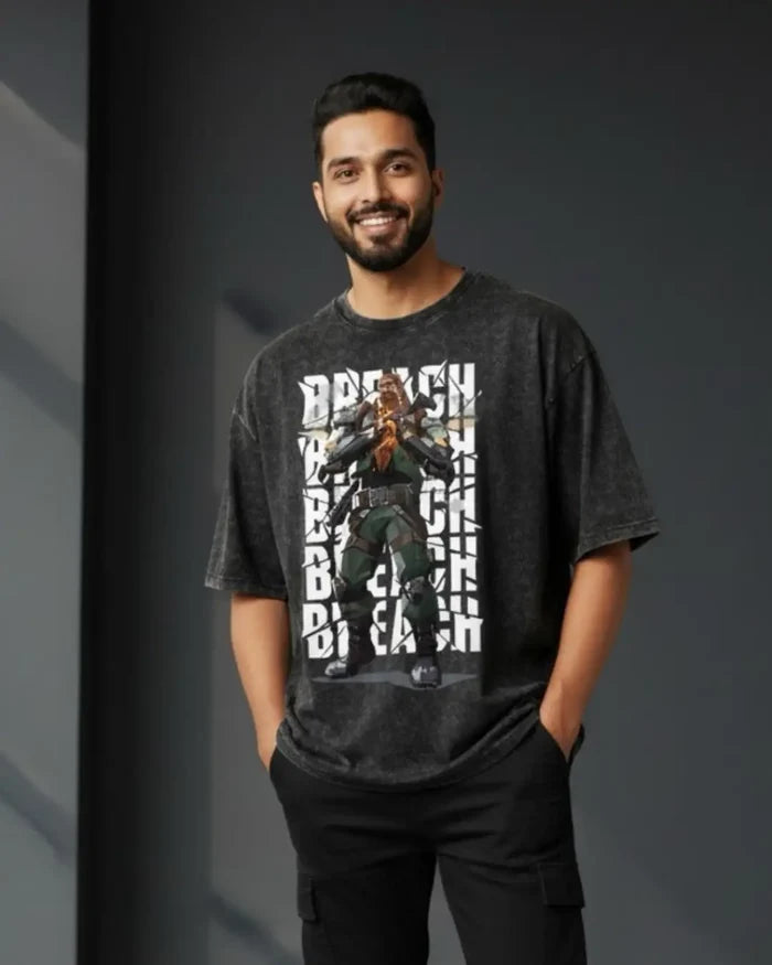Breach – Earthshaker Valorant Acid Wash Tee | Bold Gamer Streetwear - Black / XS - Valorant