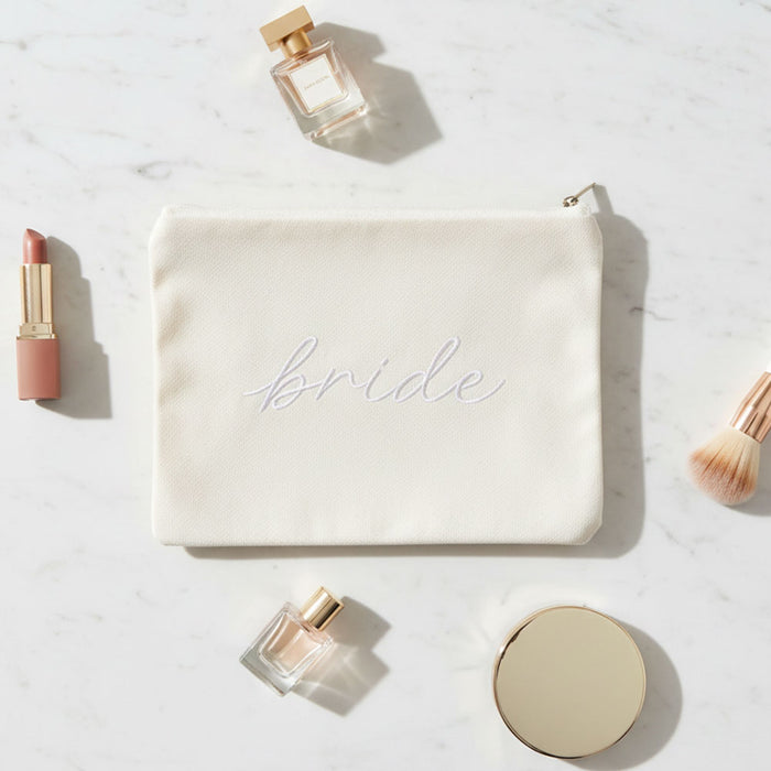 Bride Embroidered Cotton Zip Pouch Bag