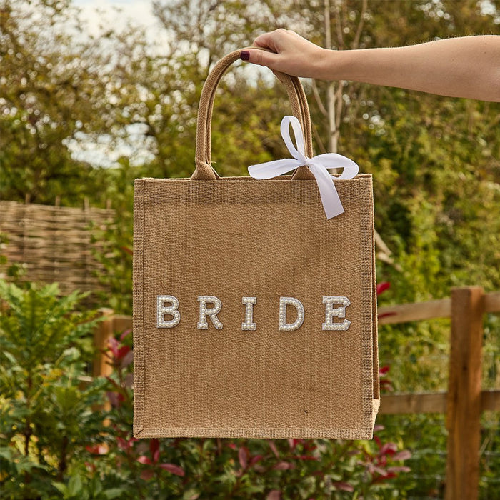 Bride Hessian Tote Bag With Pearl Detail