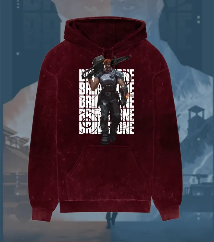 Brimstone – Commanding Fire Valorant Acid Wash Hoodie | Premium Gamer Streetwear - Maroon / XS - Valorant