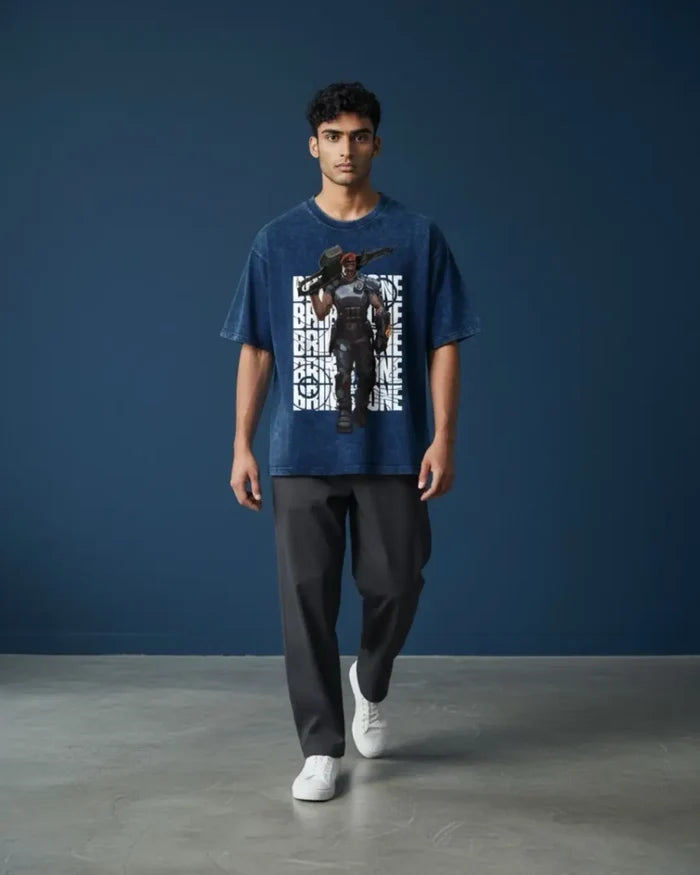 Brimstone – Commanding Fire Valorant Acid Wash Tee | Bold Gamer Streetwear - Navy / XS - Valorant