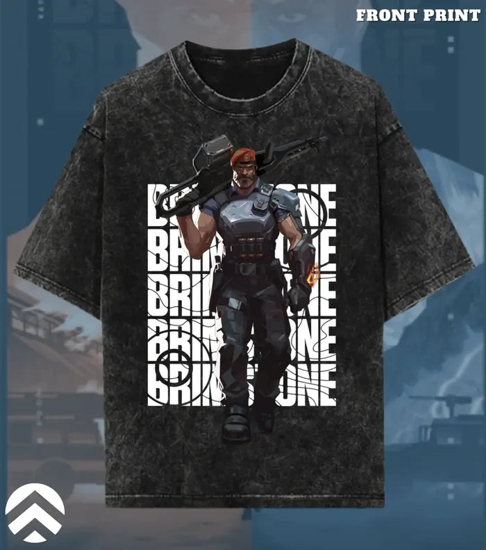 Brimstone – Commanding Fire Valorant Acid Wash Tee | Bold Gamer Streetwear - Valorant