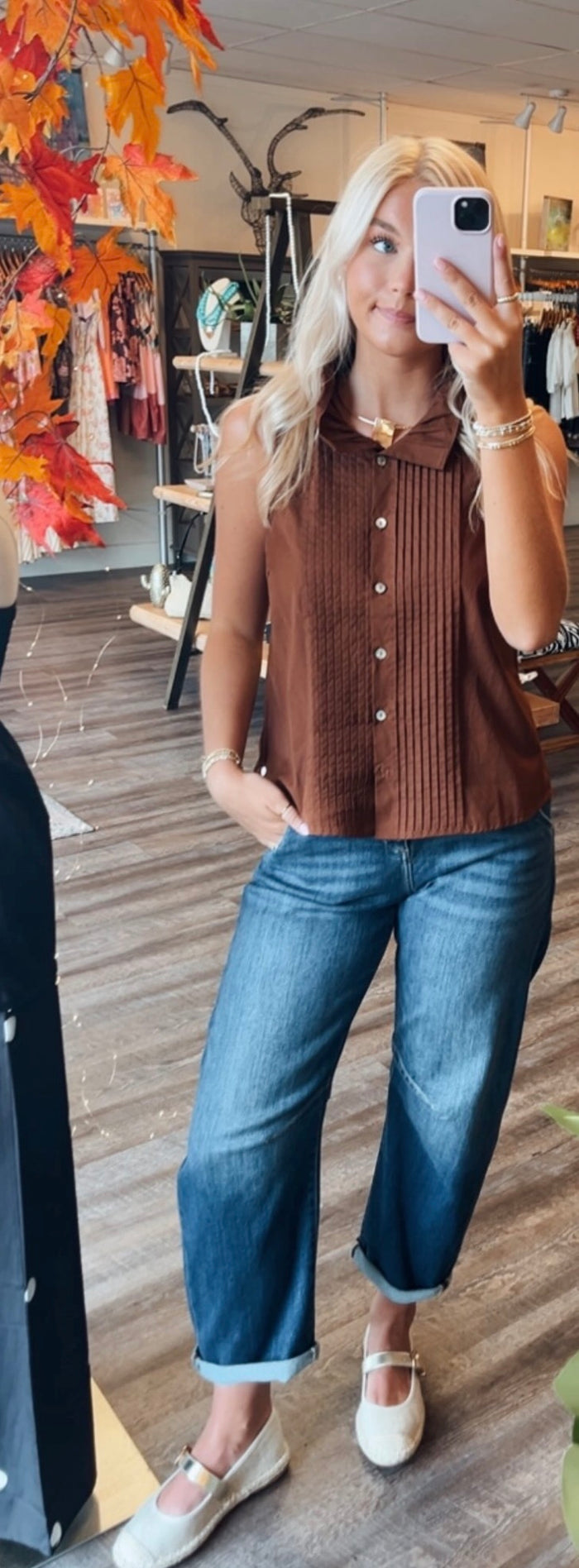Brown Pleated Top