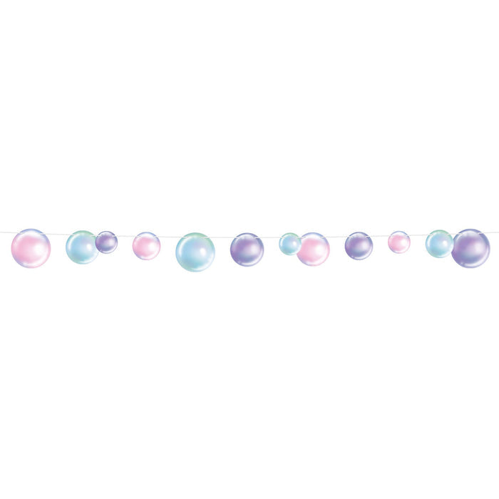 A streamer with pastel colored card bubbles designed for party decorations.