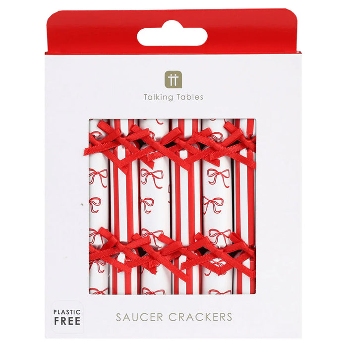 Candy Bow Saucer Mini Christmas Crackers - 8 Pack