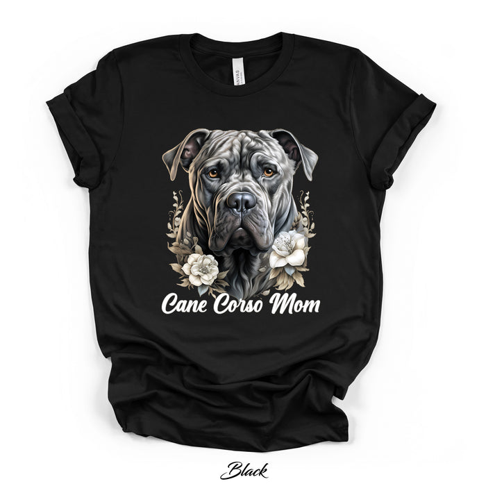 Cane Corso Mom Floral Portrait Tee | Black | Bella Canvas 3001