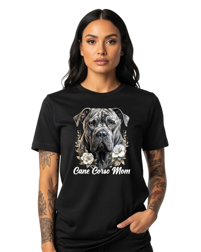Cane Corso Mom Floral Portrait Tee | Black | Bella Canvas 3001