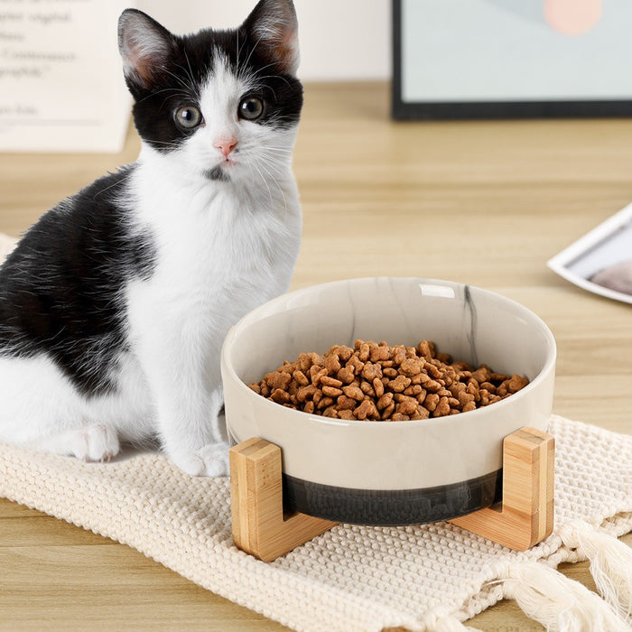Ceramic Pet Bowl, Water, Feeding, Non-Slip, Wooden Frame, Anti Overturning