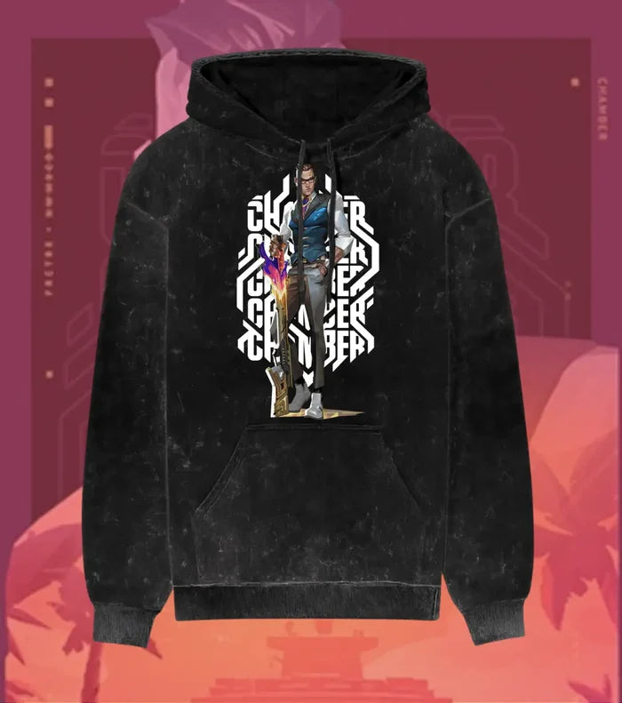 Chamber – Deadly Elegance Valorant Acid Wash Hoodie | Premium Gamer Streetwear - Black / XS - Valorant
