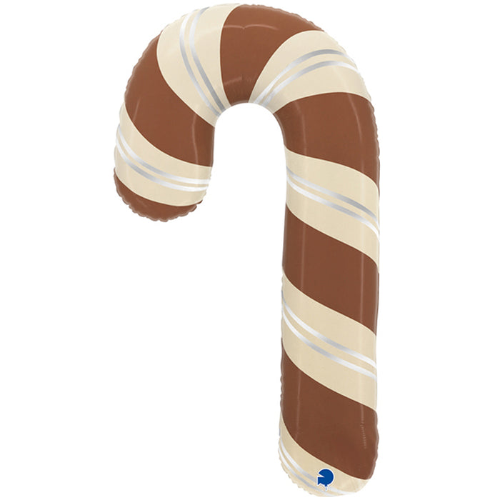 Candy cane-shaped balloon with brown and white stripes on a white background