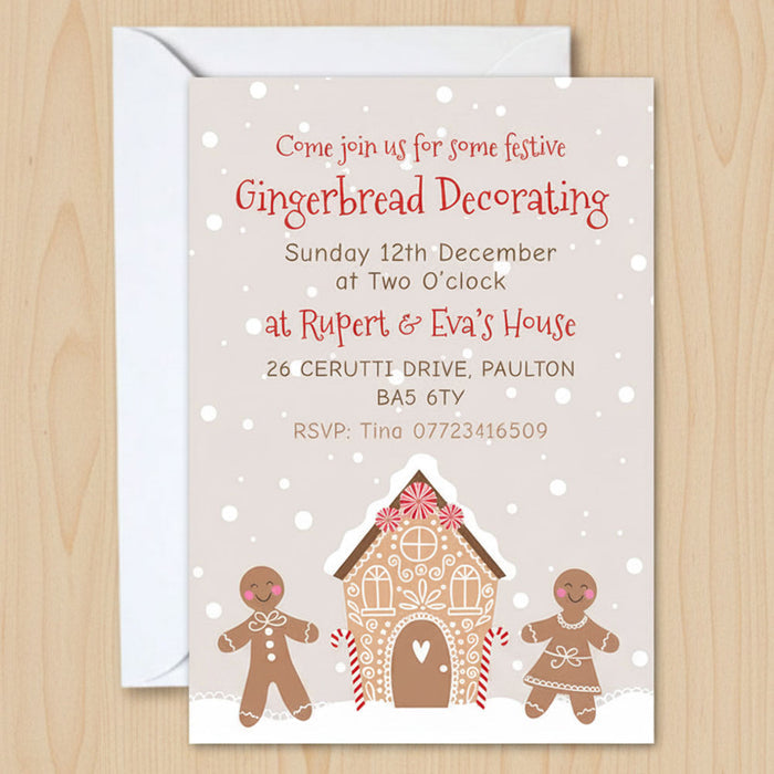 Christmas Gingerbread Personalised Invitations - Pack of 16
