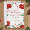 Christmas Holly & Poinsettia Personalised Invitations - Pack of 16