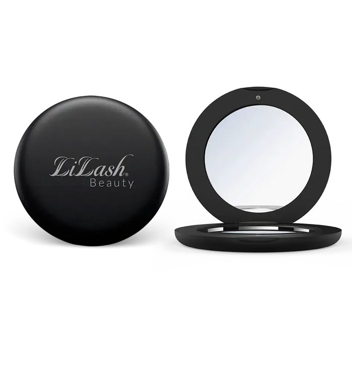 LiLash Beauty compact mirror with sleek black design and reflective surface
