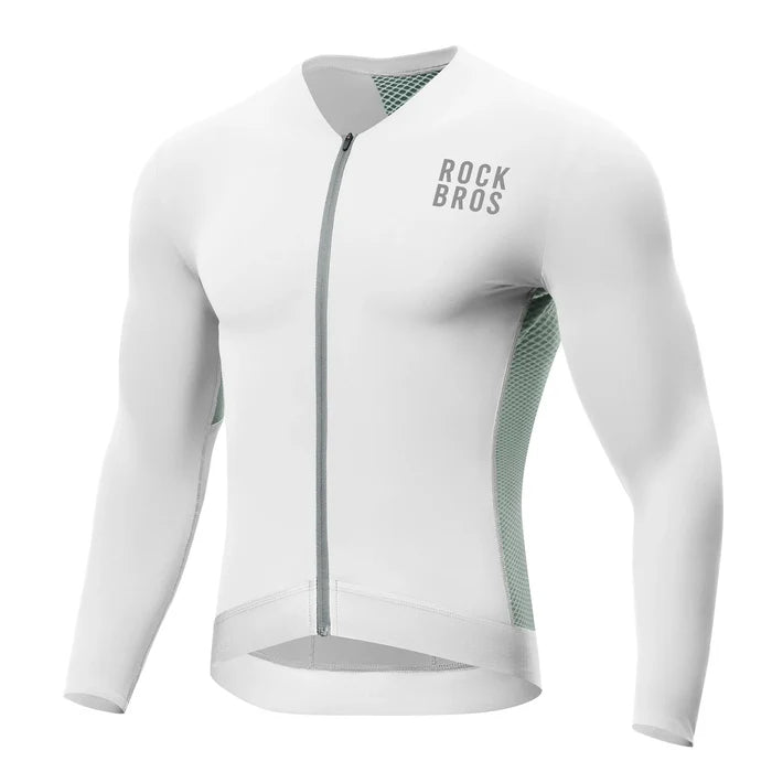 ROCKBROS cycling jersey long sleeve breathable 3 pocket#Color_White