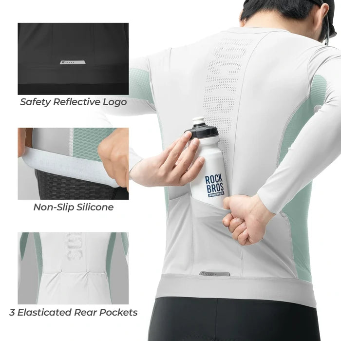 ROCKBROS cycling jersey long sleeve breathable 3 pocket#Color_White