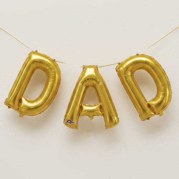 DAD Father's Day Gold Air-Fill Letter Foil Balloons - 16"