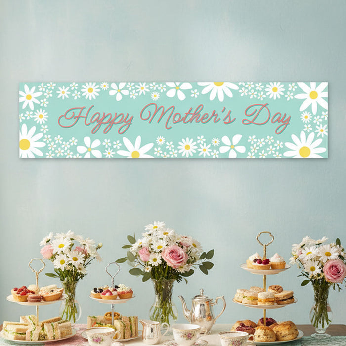 Daisy Light Teal Happy Mother's Day Banner - 120cm x 30cm