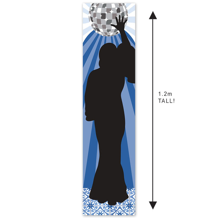 A portrait banner featuring a silhouette of a person dancing with a disco ball in the background, predominantly in blue shades.