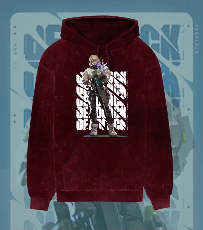 Deadlock – Iron Grip Valorant Acid Wash Hoodie | Premium Gamer Streetwear - Maroon / XS - Valorant