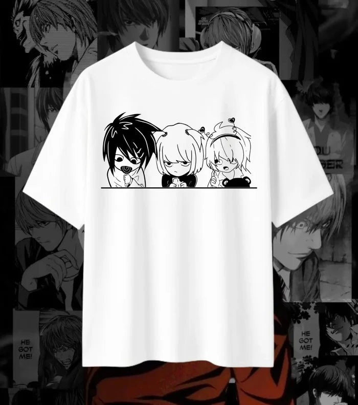 Death Note Chibi Characters Dual Print Oversized T-Shirt | 240 GSM Premium Anime Tee - Death Note