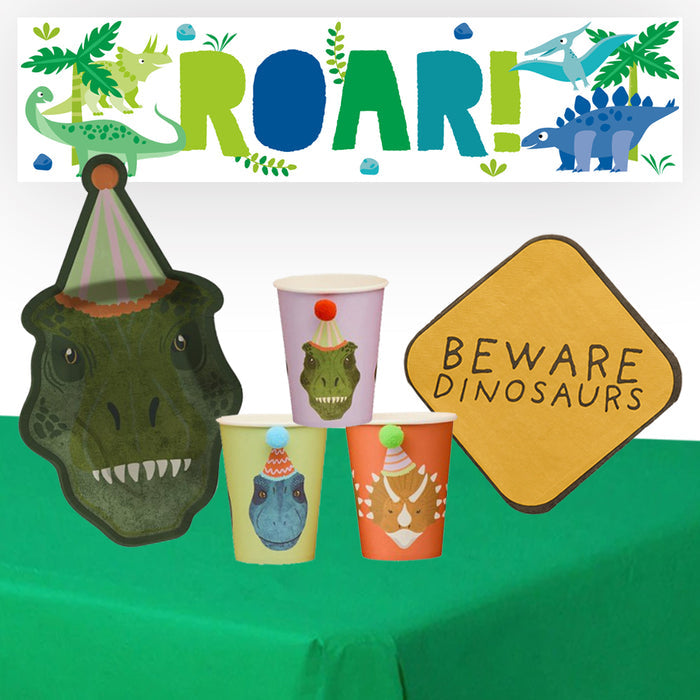Dinosaur Tableware Pack for 8 with FREE Banner!