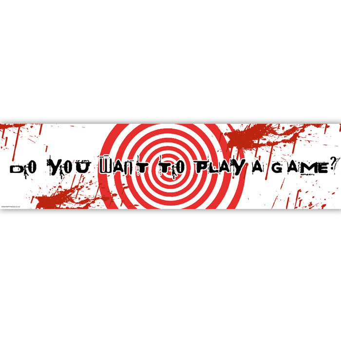 Red and white spiral design with text 'Do you want to play a game?' on a white background