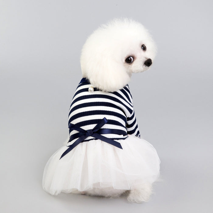 Dog Stripped Dress with Skirt