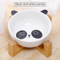 Double Ear Ceramic Cat Bowls with Bamboo Frame