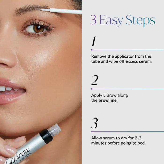 Apply eyebrow serum along brow line for fuller, defined brows in 3 easy steps