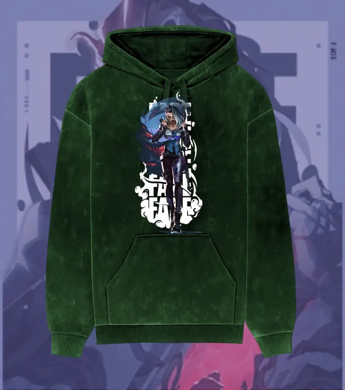 Fade – Nightmare’s Embrace Valorant Acid Wash Hoodie | Premium Gamer Streetwear - Bottle Green / XS - Valorant