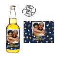 Father's Day Blue Glitz Personalised Photo Beer Bottle Labels - Sheet of 4