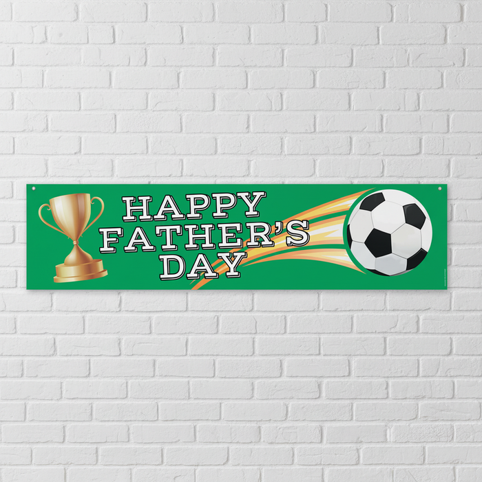 Happy Father's Day Football Banner on White Brick Wall