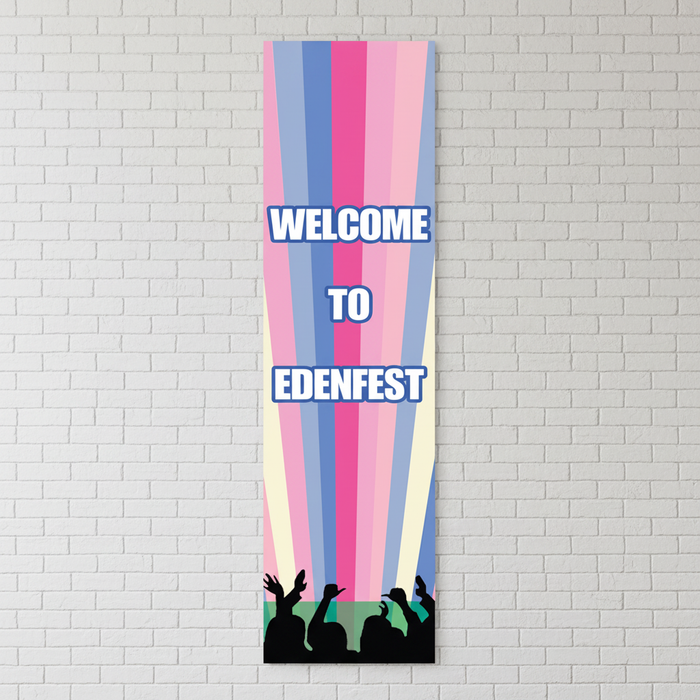 Festival Portrait Banner Centred on White Brick Wall