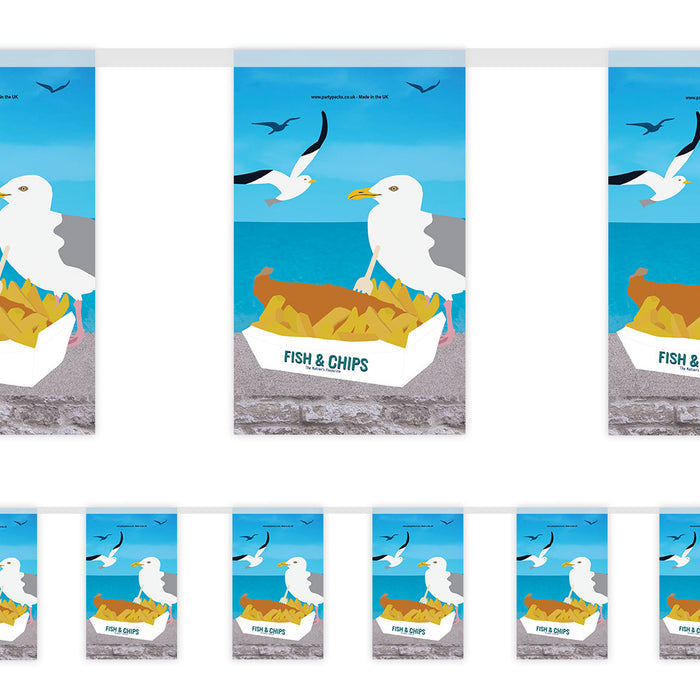 Fish and Chips Seaside Scene Paper Bunting Decoration - 2.4m