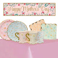 Floral Gold Gilded Mother's Day Tableware Pack for 8 people with FREE Banner