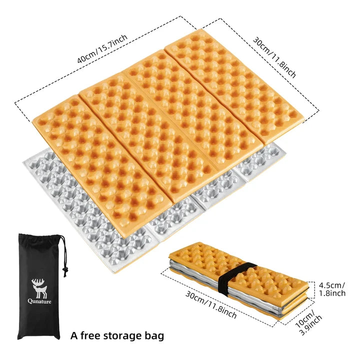 Foldable camping mat with measurements and a free storage bag on a white background#color_Yellow