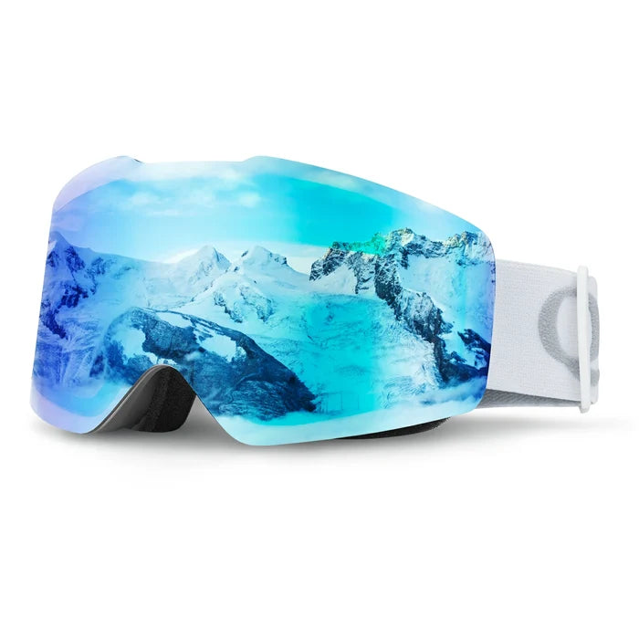 frameless ski goggles with uv400 anti-fog protection#Strap color_White