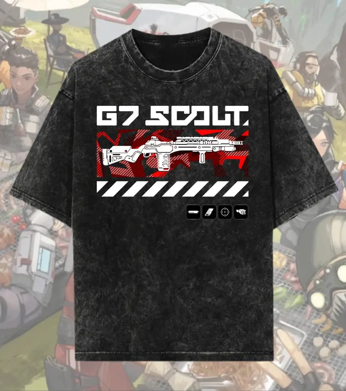 G7 Scout Precision Marksman Tee – Apex Legends Inspired Gaming Acid-Wash T-Shirt - Black / S - Apex legends