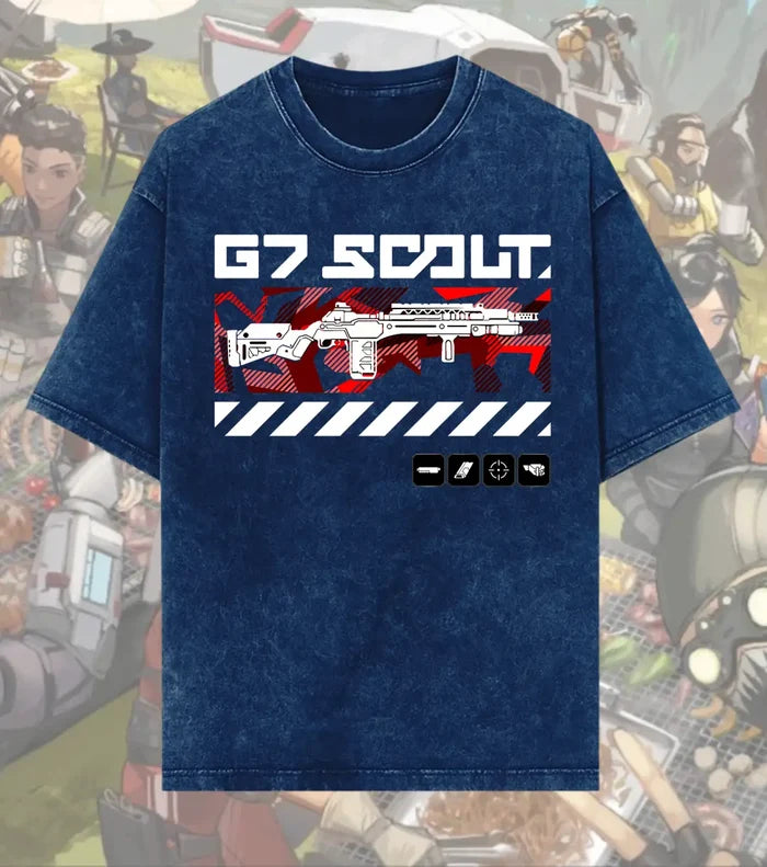 G7 Scout Precision Marksman Tee – Apex Legends Inspired Gaming Acid-Wash T-Shirt - Navy / S - Apex legends