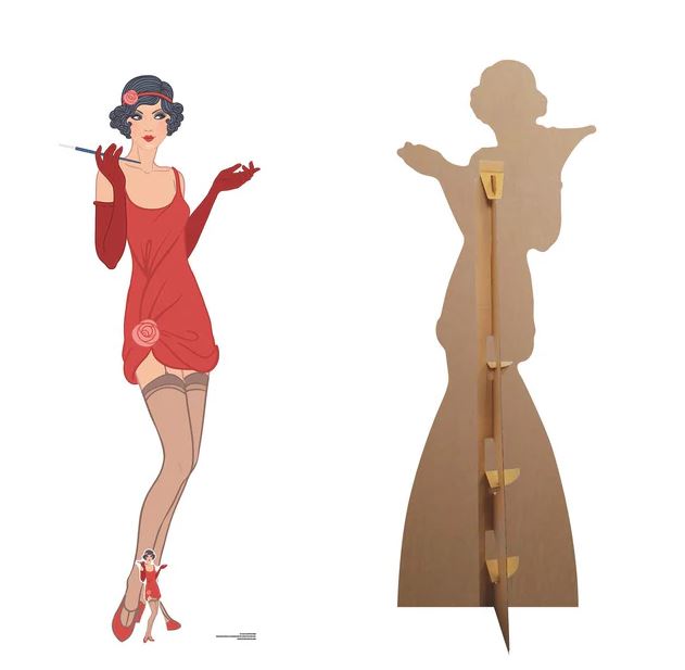 Gatsby 1920's Flapper Girl in Red Cardboard Cutout - 1.78m