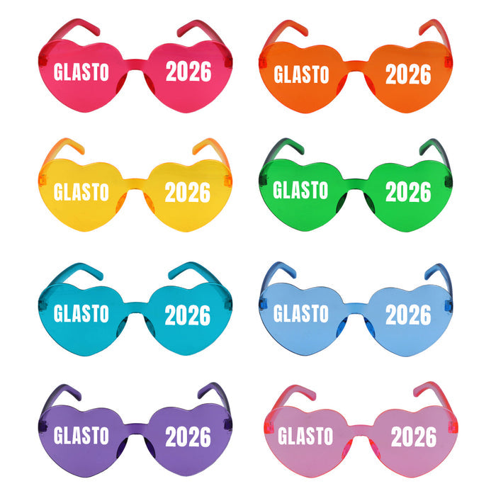 Glasto 2026 Festival Heart Shape Glasses - Assorted Colours - Pack of 8