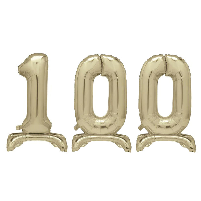 Gold Number 100 Air-Fill Standing Balloons - 30"