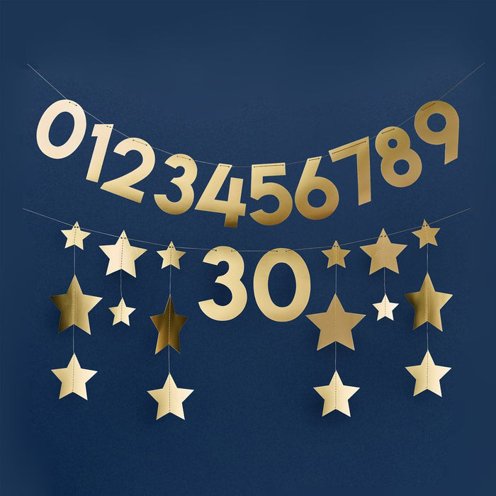 Gold Star Customisable Number or Year Card Banner - 2m