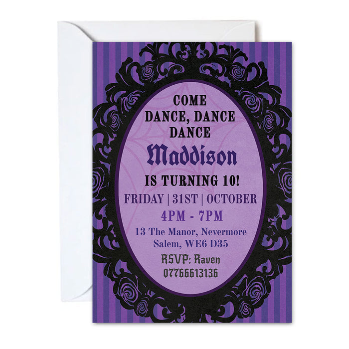 Purple and black birthday invitation with decorative frame