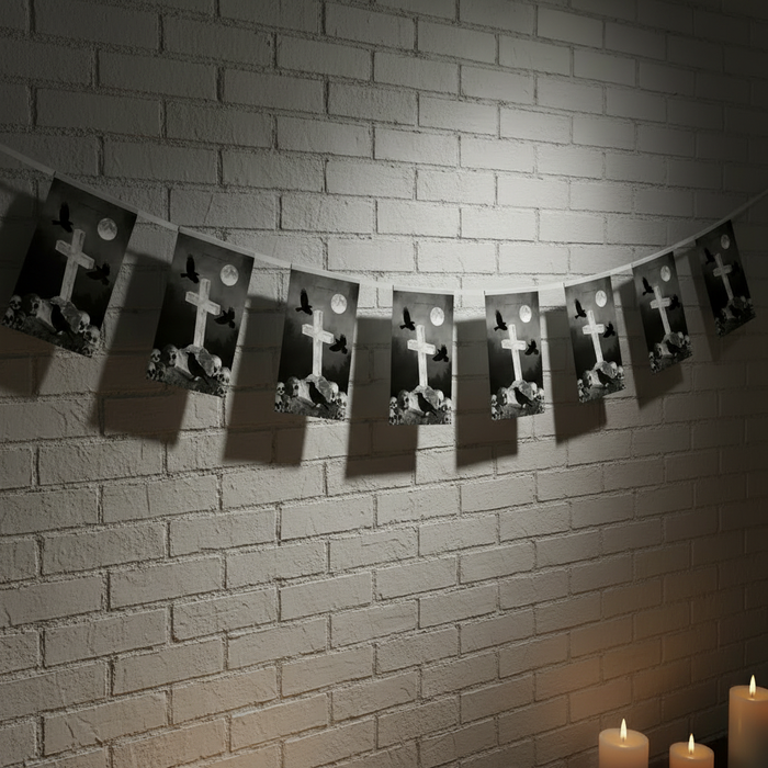 Gothic Bunting on White Brick Wall - No Branches