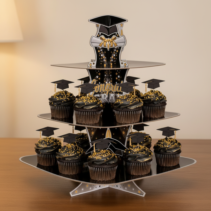 Graduation Cupcake Stand Filled with Cupcakes