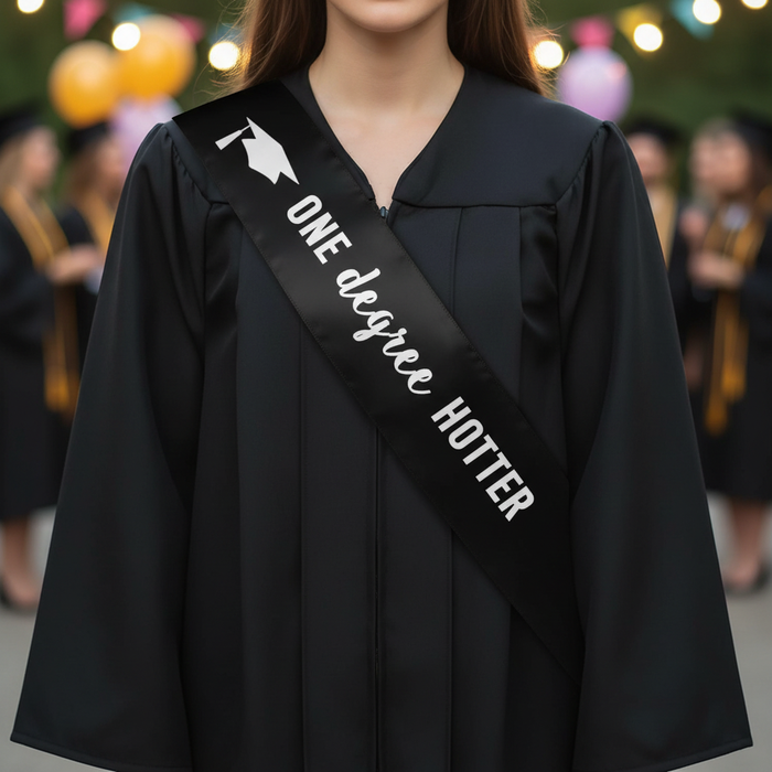 One Degree Hotter Sash on Female Graduate