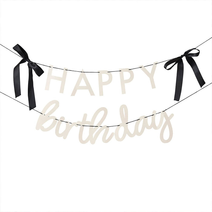 Happy Birthday Banner With Black Satin Bows - 2m