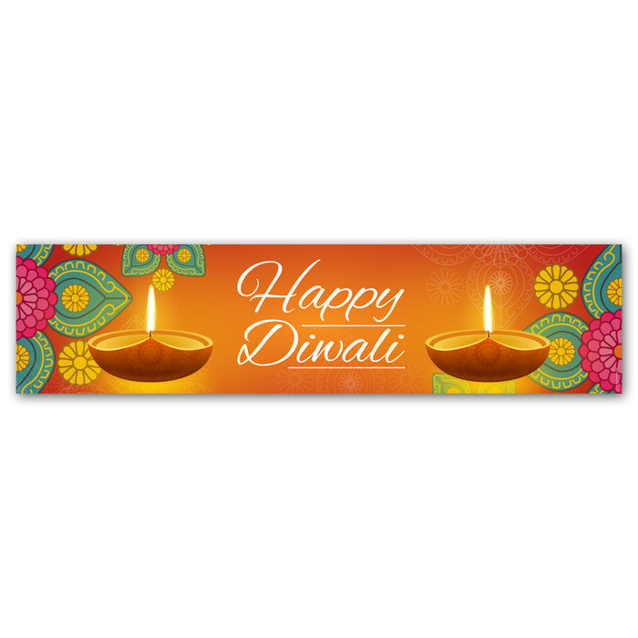 A Diwali-themed banner with 'Happy Diwali' text, featuring traditional Indian rangoli patterns and diya lamps.